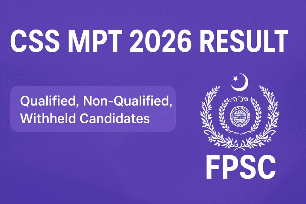 CSS MPT 2026 result announced graphic with bold text and call-to-action to check status