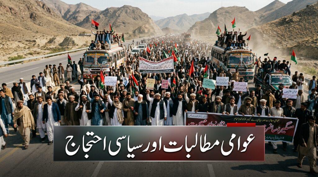 PTI supporters participating in a protest march and long march on a highway in Khyber Pakhtunkhwa demanding the release of Imran Khan.